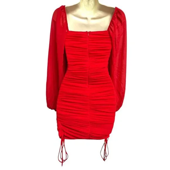Hello Molly Women's Mini Dress Size 2‎ Red Ruched Tie Balloon L/S Tangy Bellini - Picture 10 of 16